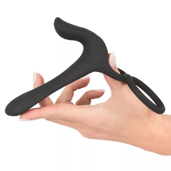 Black Velvets - akumulatora 2in1 vibrators un erekcijas gredzens melns