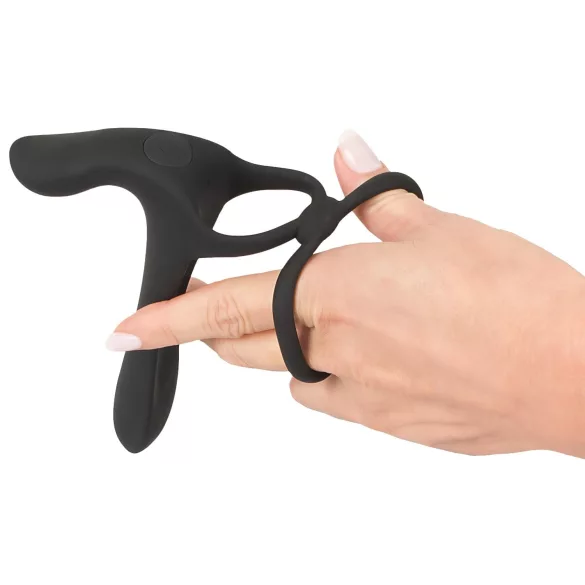 Black Velvets - akumulatora 2in1 vibrators un erekcijas gredzens melns
