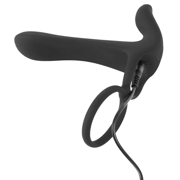 Black Velvets - akumulatora 2in1 vibrators un erekcijas gredzens melns