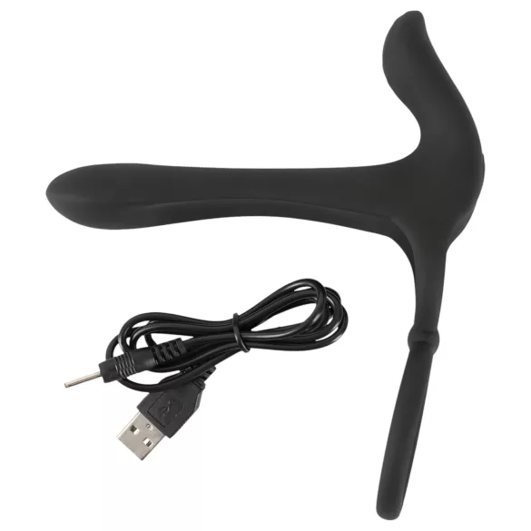 Black Velvets - akumulatora 2in1 vibrators un erekcijas gredzens melns
