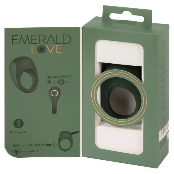 Emerald Love - uzlādējams ūdensizturīgs vibrējošais erekcijas gredzens zaļš
