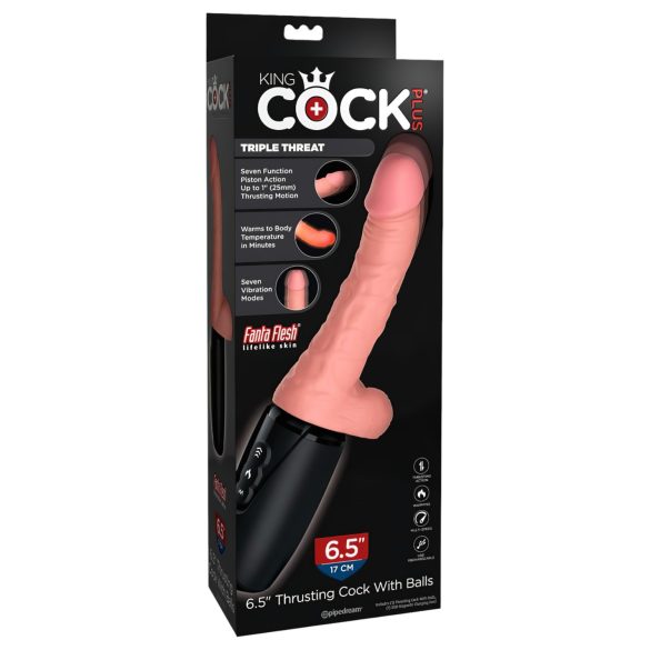 King Cock Plus 6,5 - dildo ar sēkliniekiem un vibrāciju, naturāls