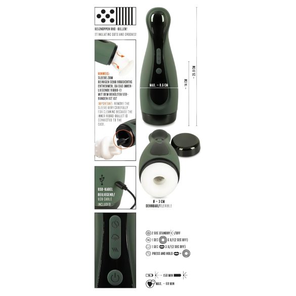 Rebel masturbators ar vakuuma un vibrāciju funkciju, uzlādējams