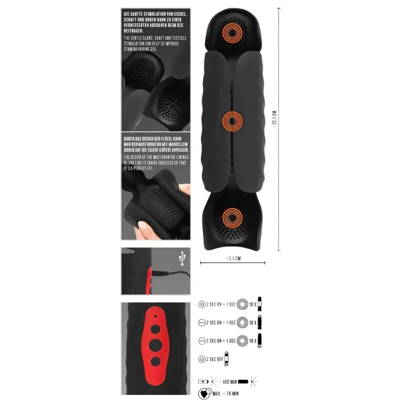 Rebel - vīriešu makstvibrators ar 3 motoriem melns