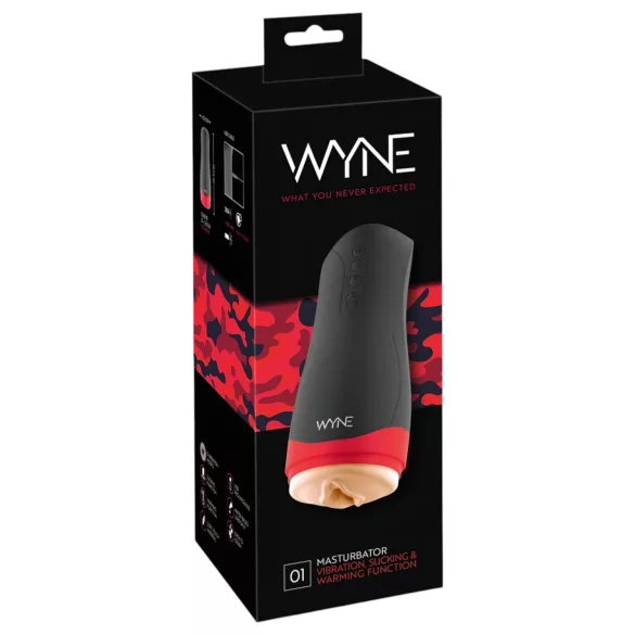 WYNE 01 - masturbators vīriešiem, vibrējošs, sildošs, sūcošs, melns, uzlādējams