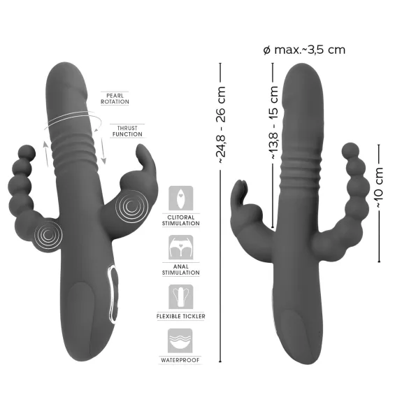 SMILE vibrators ar trim kustīgām rokām, rotējošs un stumjošs, violets