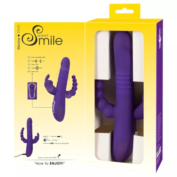 SMILE vibrators ar trim kustīgām rokām, rotējošs un stumjošs, violets