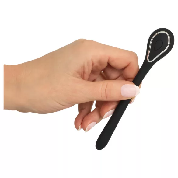 Penis Plug dzimumlocekļa dilatators ar vibrāciju, melns, 1 cm