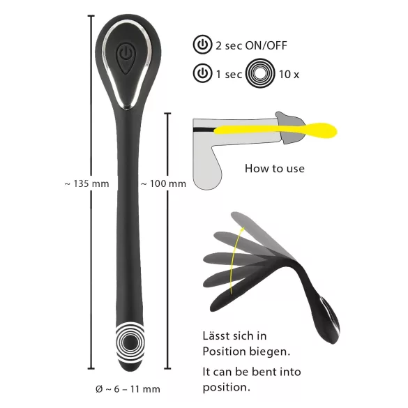 Penis Plug dzimumlocekļa dilatators ar vibrāciju, melns, 1 cm