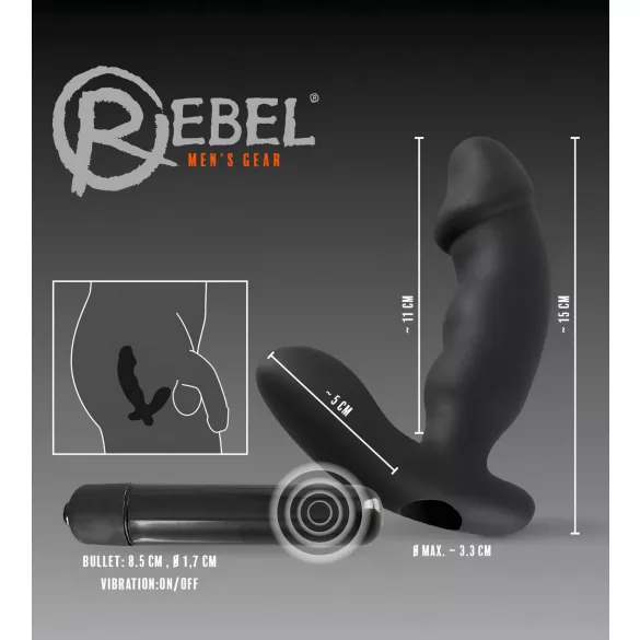 Rebel - prostatainis vibrators ar dzimumlocekli (melns)