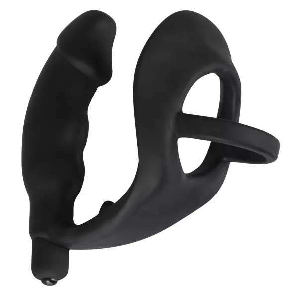 Black Velvets - anālais vibrators ar dzimumlocekļa un sēklinieku gredzenu melns