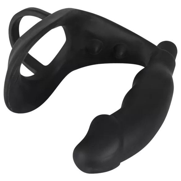 Black Velvets - anālais vibrators ar dzimumlocekļa un sēklinieku gredzenu melns