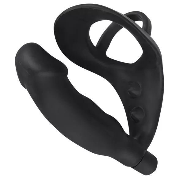 Black Velvets - anālais vibrators ar dzimumlocekļa un sēklinieku gredzenu melns