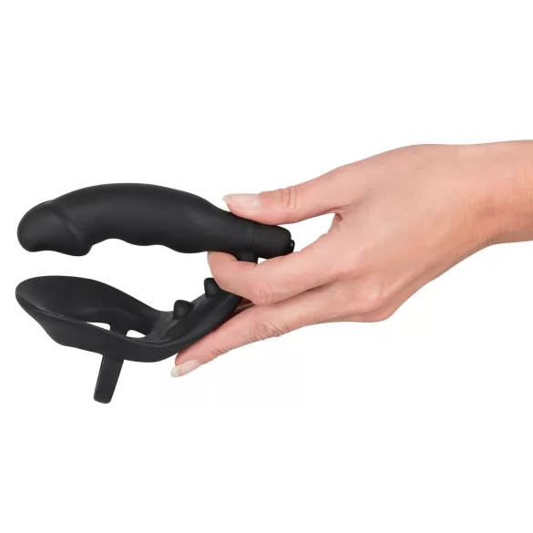 Black Velvets - anālais vibrators ar dzimumlocekļa un sēklinieku gredzenu melns
