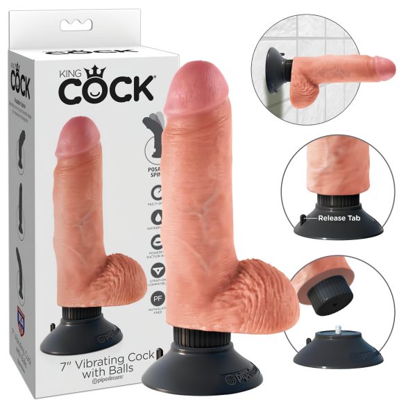 King Cock 7 piesūcekņa vibrators (18 cm) - naturāls