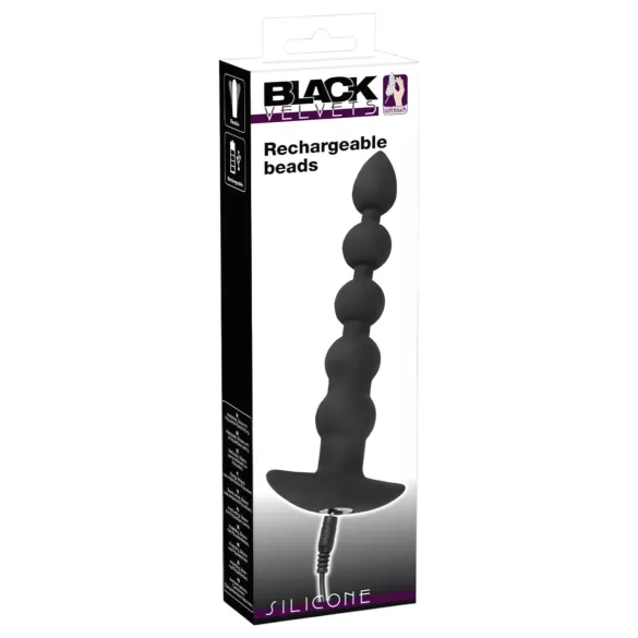Black Velvets - anālais vibrators ar 5 lodītēm uzlādējams melns