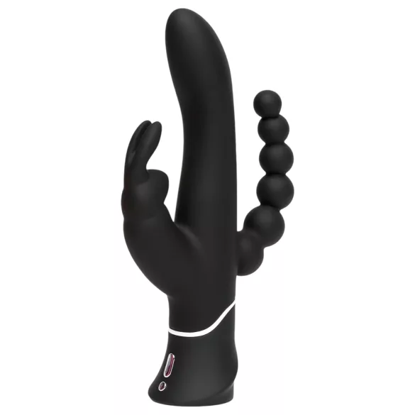 Happyrabbit vibrators klitoram un anālam ar trim zariem uzlādējams melns