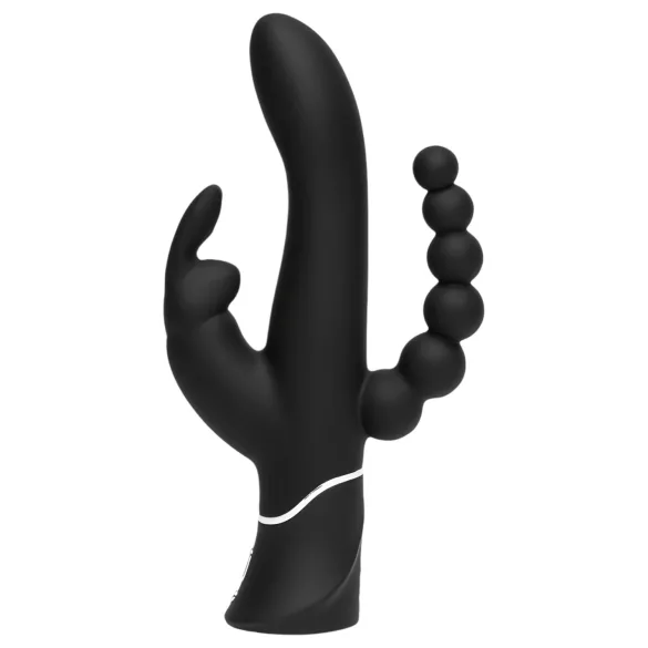 Happyrabbit vibrators klitoram un anālam ar trim zariem uzlādējams melns