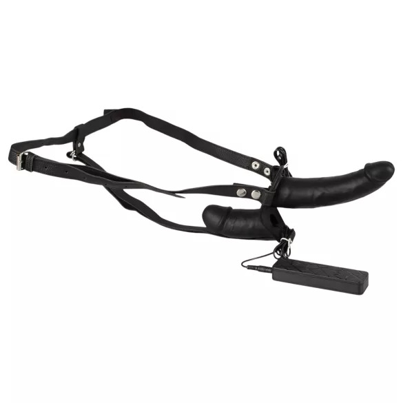 Double Thruster - strap-on dubultais vibrators melns