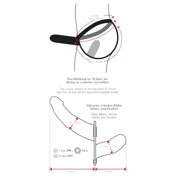Double Thruster - strap-on dubultais vibrators melns