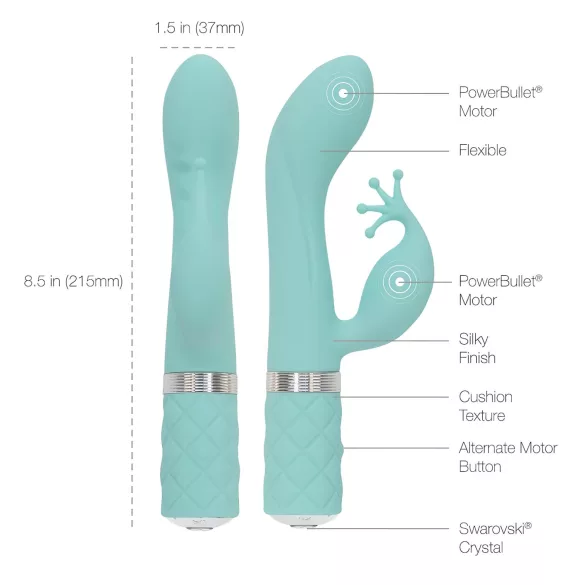 Pillow Talk Kinky - akumulatora, ar 2 motoriem aprīkots G-punkta vibrators (tirkīza)