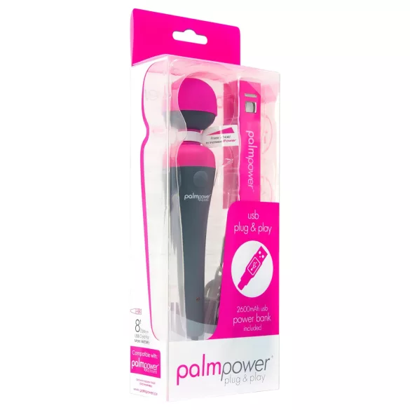 PalmPower Wand - masāžas vibrators ar powerbanku rozā-pelēks