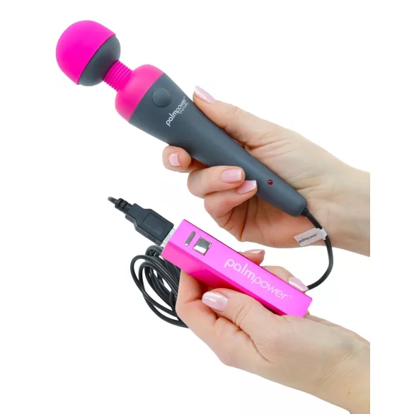 PalmPower Wand - masāžas vibrators ar powerbanku rozā-pelēks