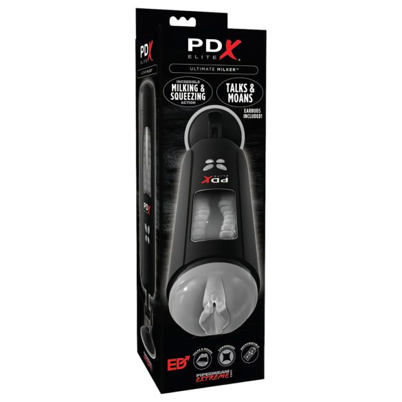 PDX Ultimate Milker - sūknējošs un vibrējošs masturbators (melns)