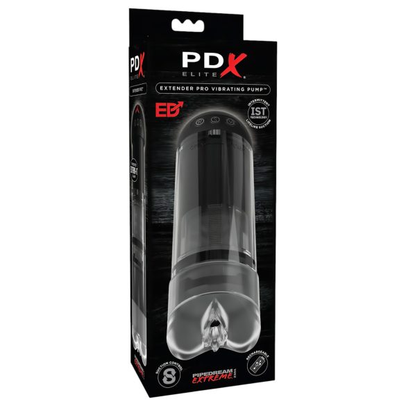 PDX Elite Extender Pro - uzlādējams sūknējošs-vibrējošs mākslīgais vagīna (melns)
