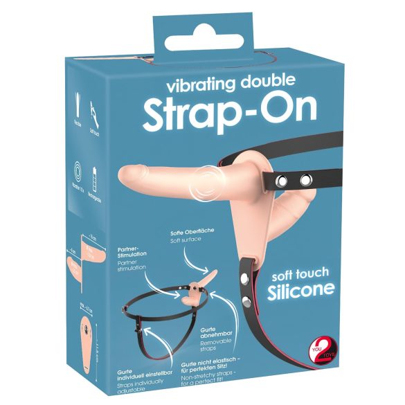 You2Toys - strap-on dubultais vibrators naturāls