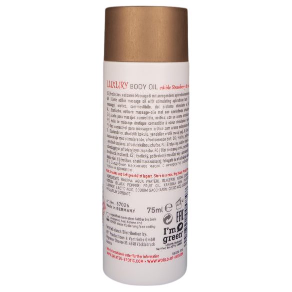 Shiatsu Luxury - ēdamā masāžas eļļa ar zemeņu un sarkano piparu aromātu 75ml