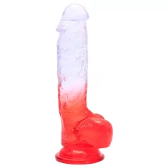   Sunfo - dildo ar piesūcekni un sēkliniekiem 21cm caurspīdīgs-sarkans