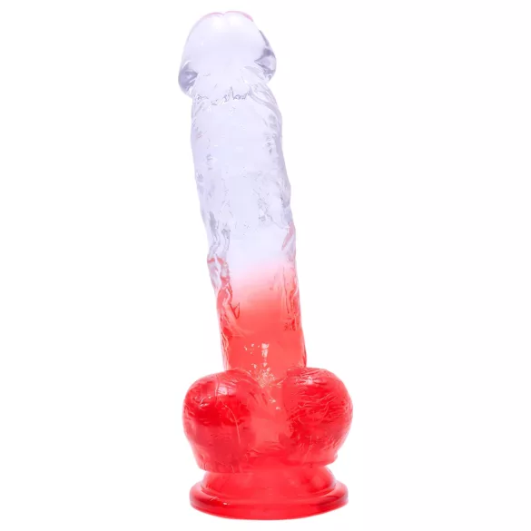 Sunfo - dildo ar piesūcekni un sēkliniekiem 21cm caurspīdīgs-sarkans