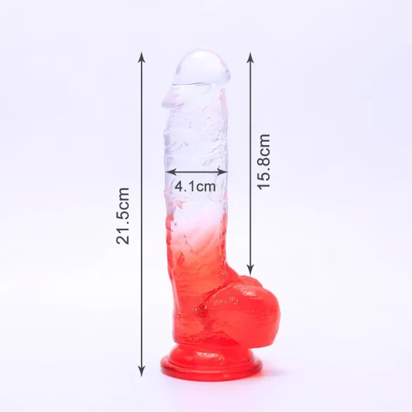 Sunfo - dildo ar piesūcekni un sēkliniekiem 21cm caurspīdīgs-sarkans
