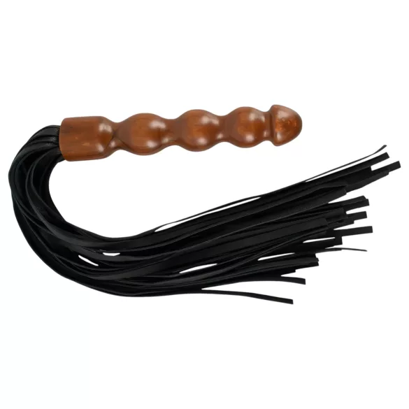 ZADO - ādas pātaga ar koka dildo rokturi melna/brūna