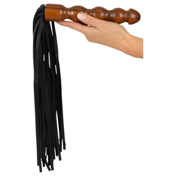 ZADO - ādas pātaga ar koka dildo rokturi melna/brūna