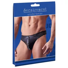   Svenjoyment - vīriešu stringi ar spīdumu un rāvējslēdzēju, melni, ar kristāliem