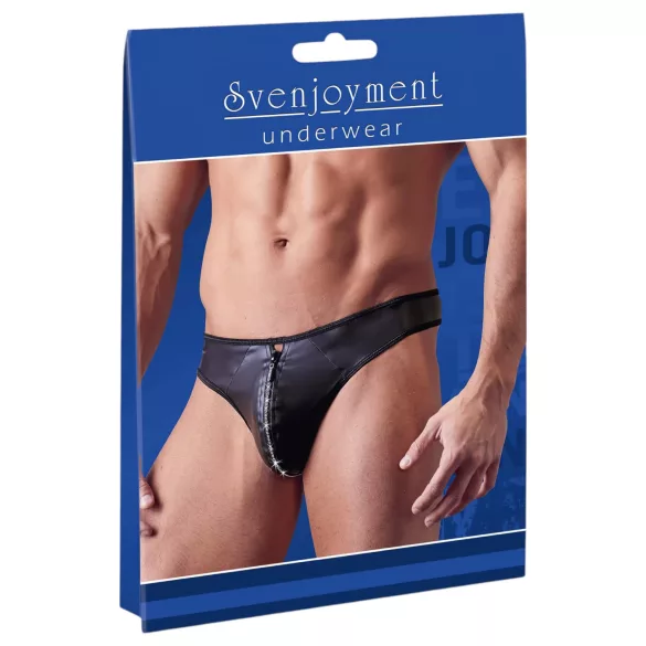 Svenjoyment - vīriešu stringi ar spīdumu un rāvējslēdzēju, melni, ar kristāliem