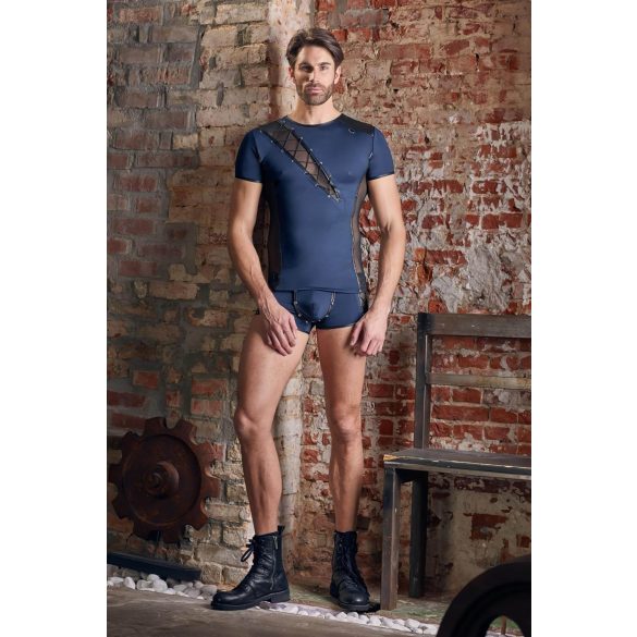 NEK - vīriešu tops ar melnu caurspīdīgu mežģīni un aukliņu, zils