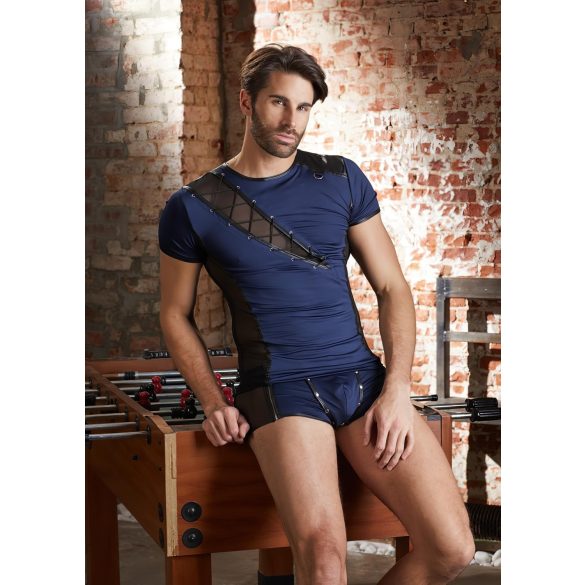 NEK - vīriešu tops ar melnu caurspīdīgu mežģīni un aukliņu, zils