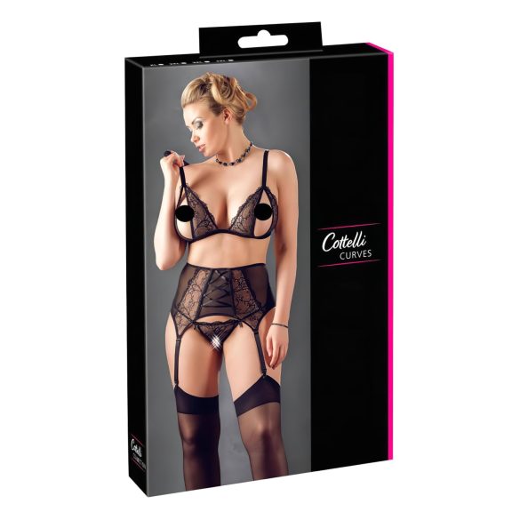 Cottelli Plus Size - Mežģīņu apakšveļas trijotne (melna)