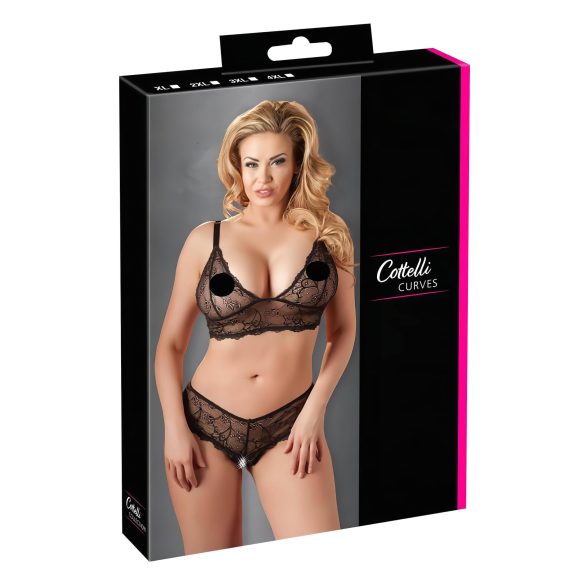 Cottelli Plus Size - mežģīņu krūštura komplekts (melns) - XXL
