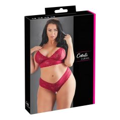   Cottelli Plus Size - maigs mežģīņu krūštura komplekts (sarkans) - 2XL