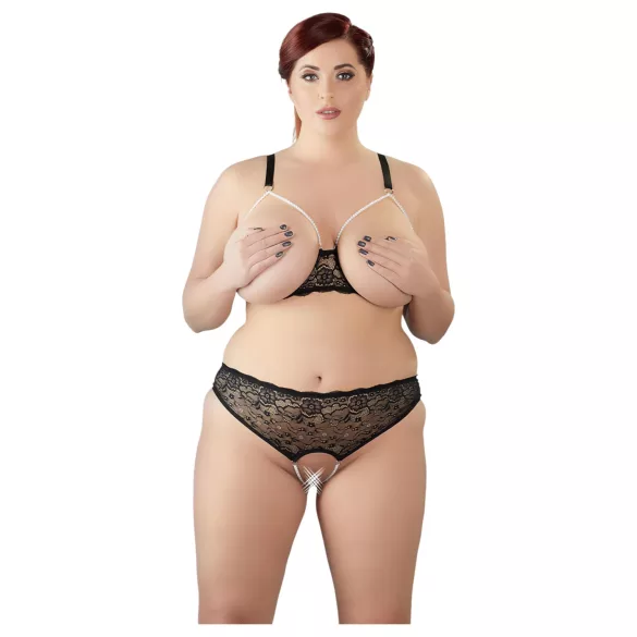 Cottelli plus size krūštura komplekts ar pērlītēm melns