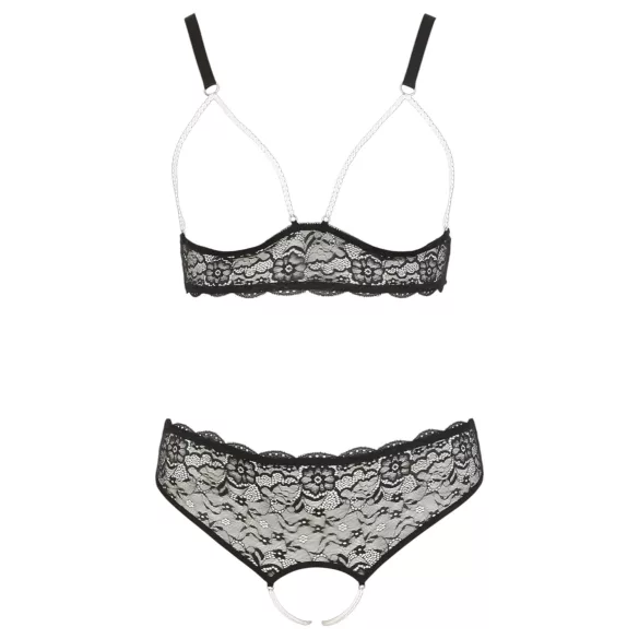 Cottelli plus size krūštura komplekts ar pērlītēm melns
