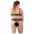 Cottelli Plus Size - melnbaltas pērlēm rotātas krūštura komplekts - 2XL