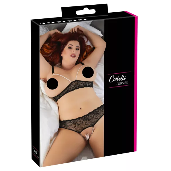 Cottelli plus size krūštura komplekts ar pērlītēm melns - 3XL