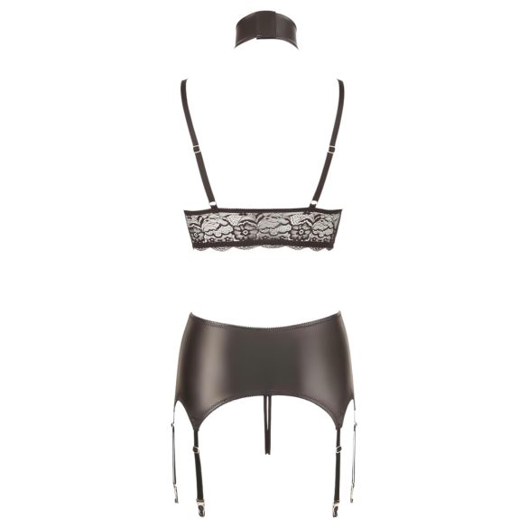 Cottelli Bondage - sieviešu mežģīņu spīdīgs apakšveļas komplekts 4 daļas - M