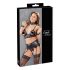 Cottelli Bondage - mežģīņu spīdīgi veļas komplekts (4 daļas) - XL