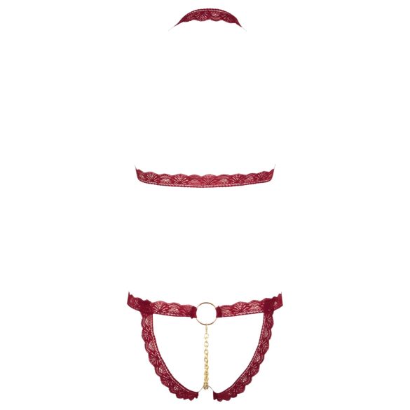 Cottelli - sarkanu atvērts krūštura komplekts ar metāla gredzeniem - M/L